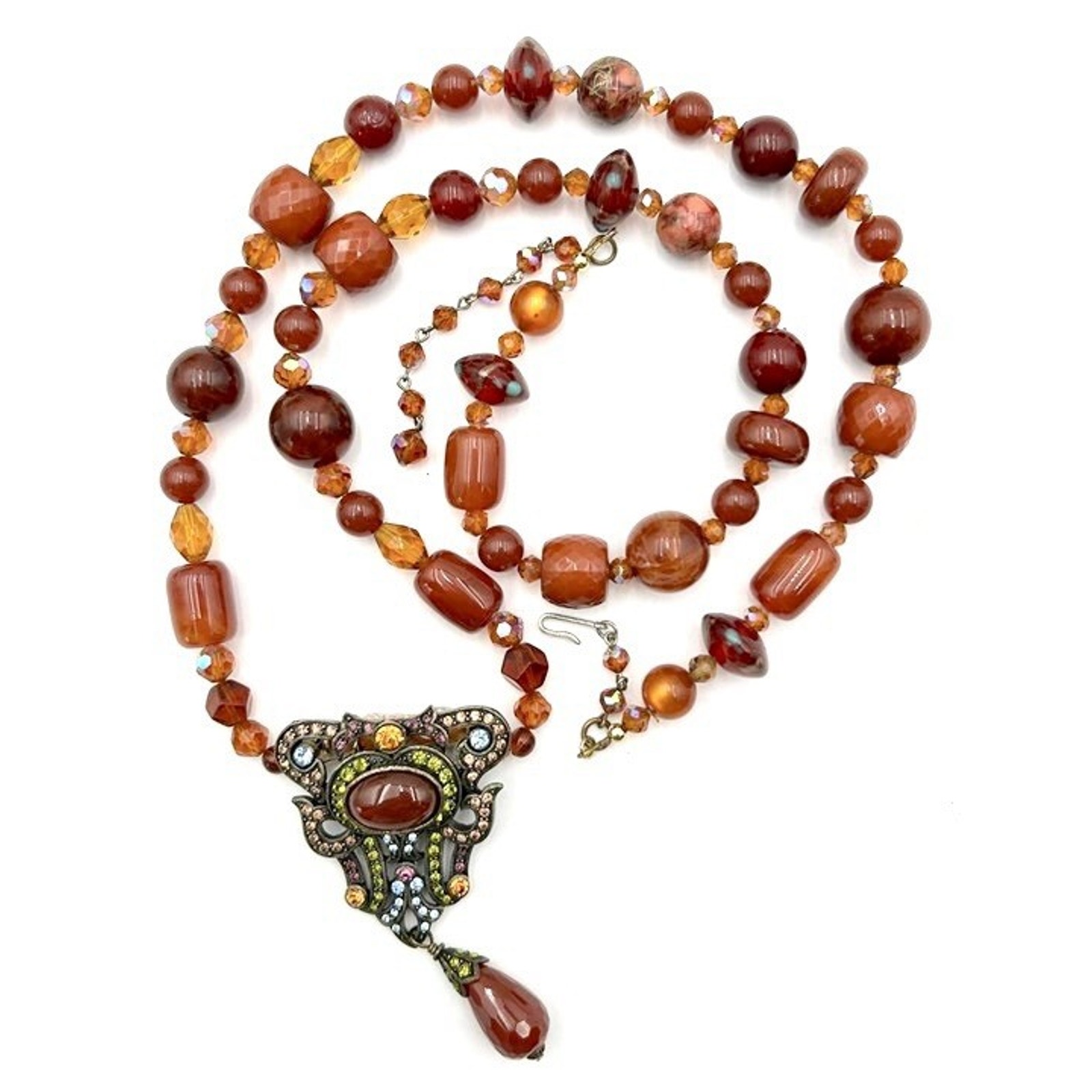 Vintage Laguna Art Glass Bead W La Vintage Pendant Necklace Carnelian 35 Inch 34$